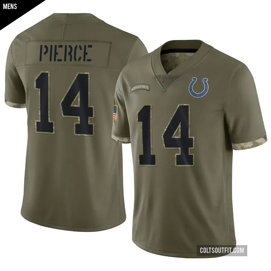 Men's Indianapolis Colts ＃14 Alec Pierce Olive Limited 2022 Salute To Service Jersey