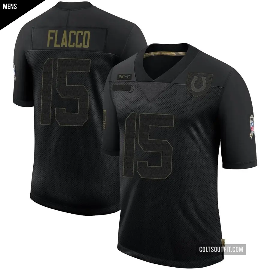 Men's Indianapolis Colts ＃15 Joe Flacco Black Limited 2020 Salute To Service Jersey