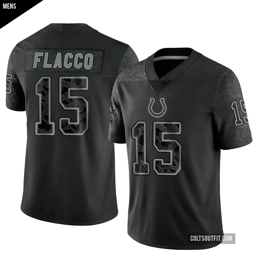 Men's Indianapolis Colts ＃15 Joe Flacco Black Limited Reflective Jersey