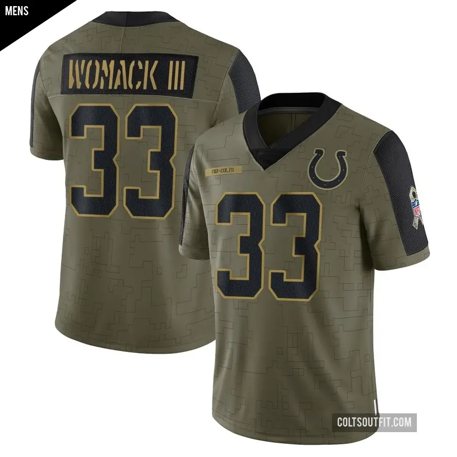 Men's Indianapolis Colts ＃33 Samuel Womack III Olive Limited 2021 Salute To Service Jersey