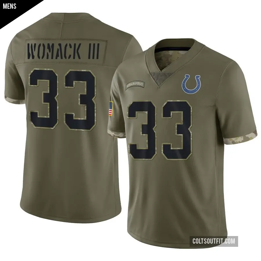 Men's Indianapolis Colts ＃33 Samuel Womack III Olive Limited 2022 Salute To Service Jersey