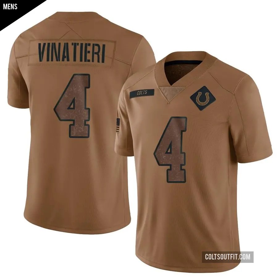 Men's Indianapolis Colts ＃4 Adam Vinatieri Brown Limited 2023 Salute To Service Jersey