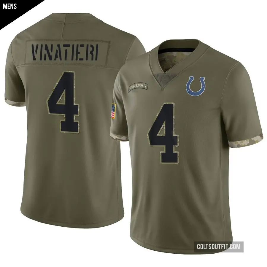 Men's Indianapolis Colts ＃4 Adam Vinatieri Olive Limited 2022 Salute To Service Jersey