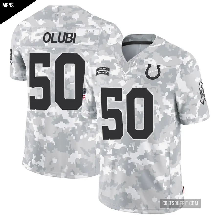 Men's Indianapolis Colts ＃50 Segun Olubi Arctic Camo Limited 2024 Salute to Service Jersey