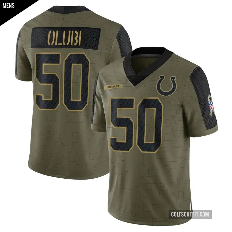 Men's Indianapolis Colts ＃50 Segun Olubi Olive Limited 2021 Salute To Service Jersey