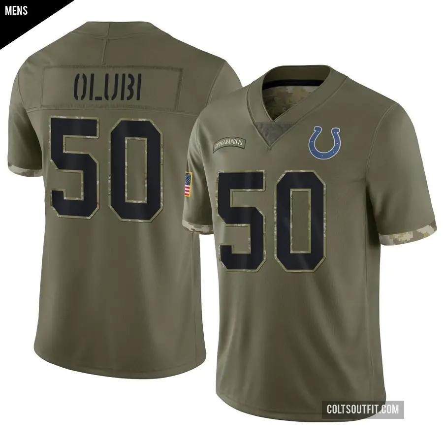 Men's Indianapolis Colts ＃50 Segun Olubi Olive Limited 2022 Salute To Service Jersey