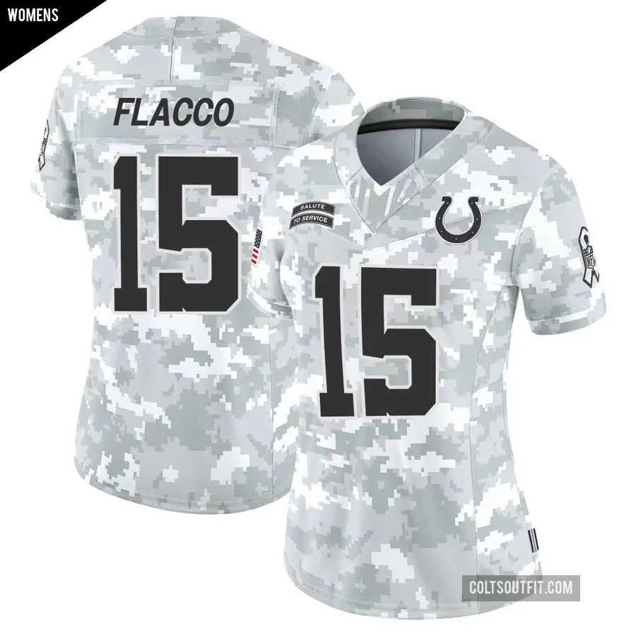 Women's Indianapolis Colts ＃15 Joe Flacco Arctic Camo Limited 2024 Salute to Service Jersey