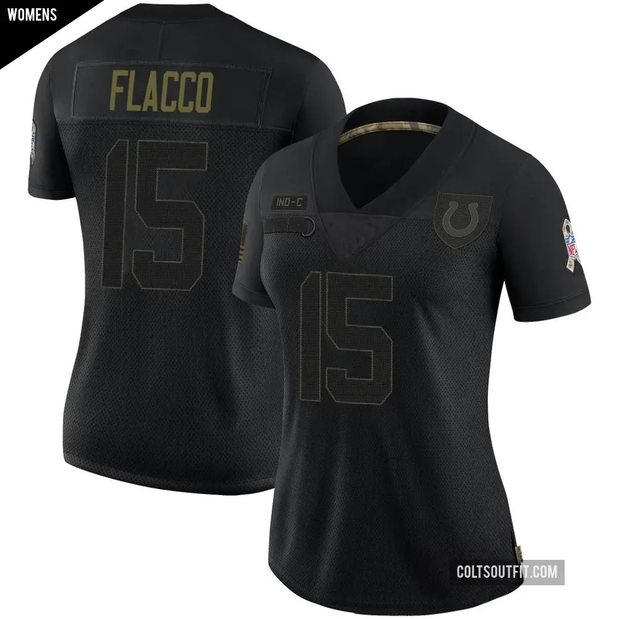 Women's Indianapolis Colts ＃15 Joe Flacco Black Limited 2020 Salute To Service Jersey