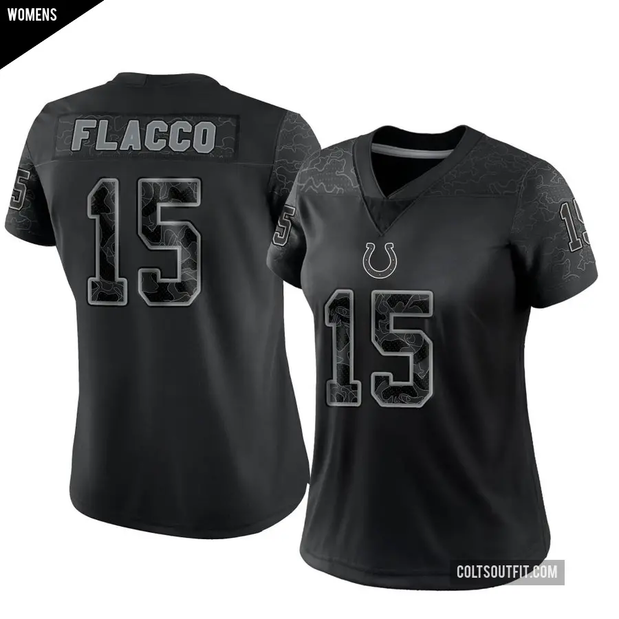 Women's Indianapolis Colts ＃15 Joe Flacco Black Limited Reflective Jersey