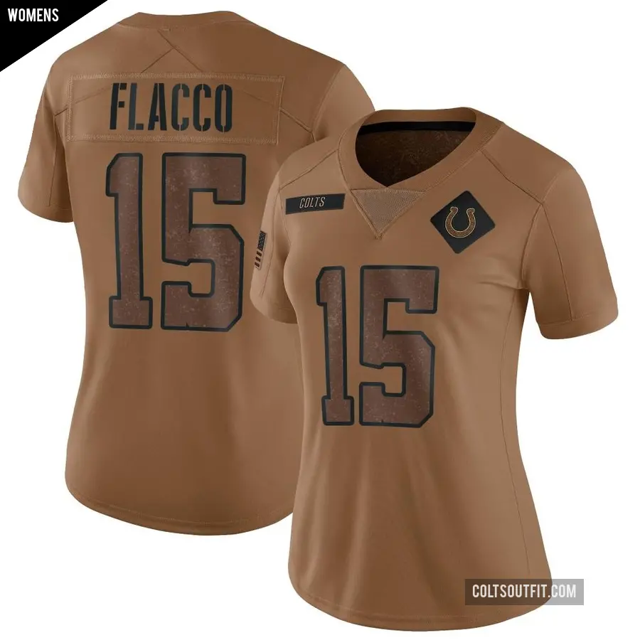 Women's Indianapolis Colts ＃15 Joe Flacco Brown Limited 2023 Salute To Service Jersey