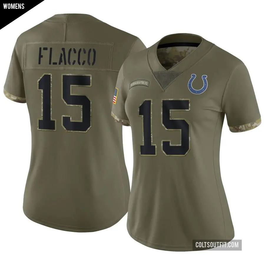 Women's Indianapolis Colts ＃15 Joe Flacco Olive Limited 2022 Salute To Service Jersey