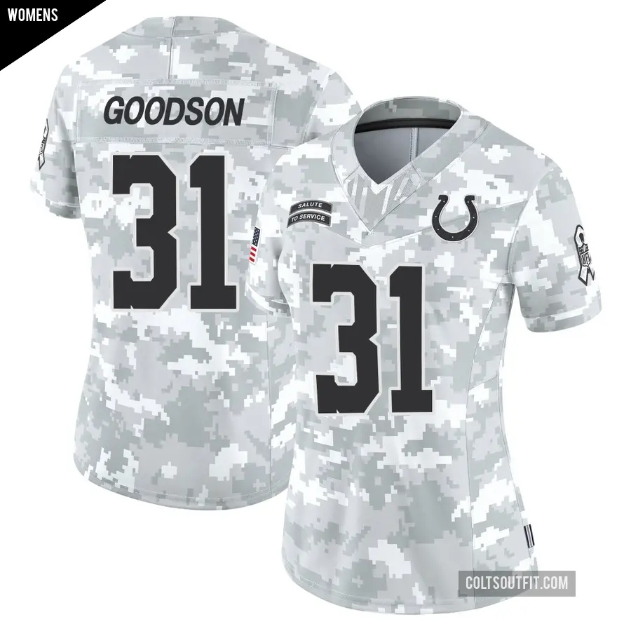 Women's Indianapolis Colts ＃31 Tyler Goodson Arctic Camo Limited 2024 Salute to Service Jersey