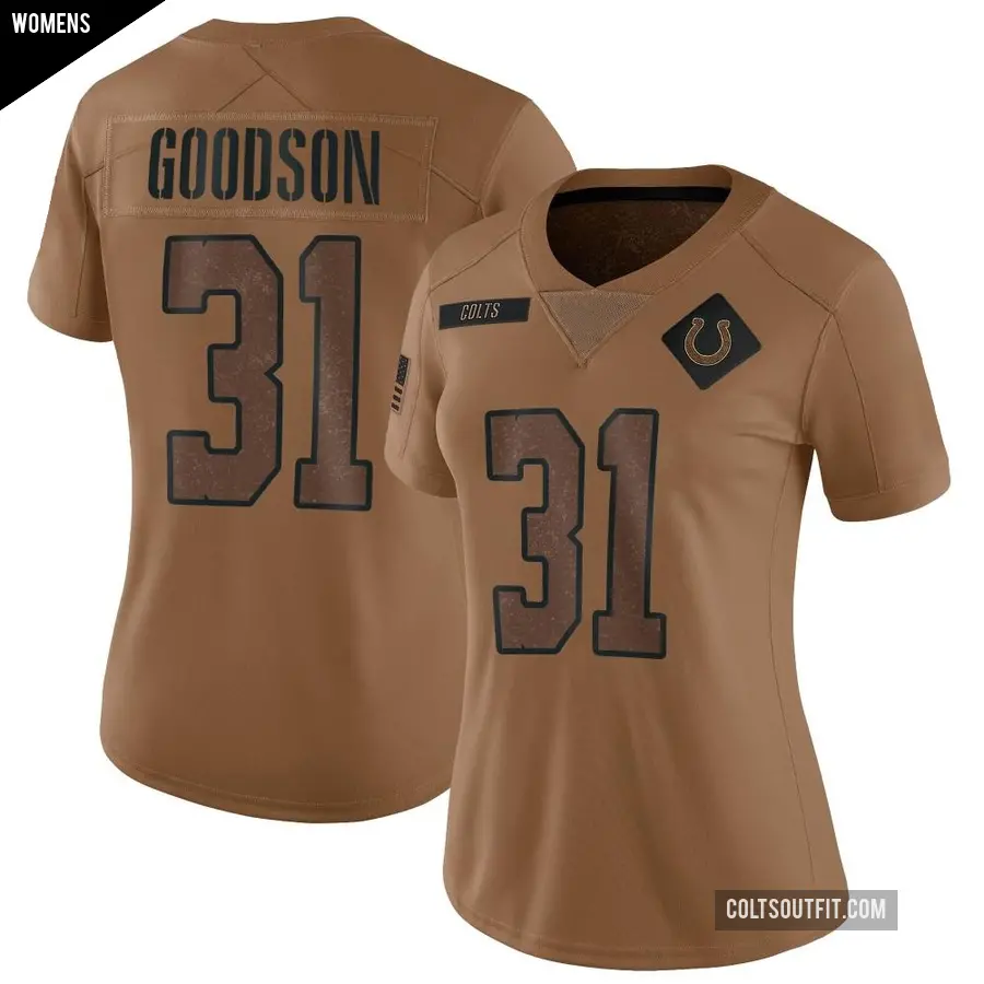 Women's Indianapolis Colts ＃31 Tyler Goodson Brown Limited 2023 Salute To Service Jersey