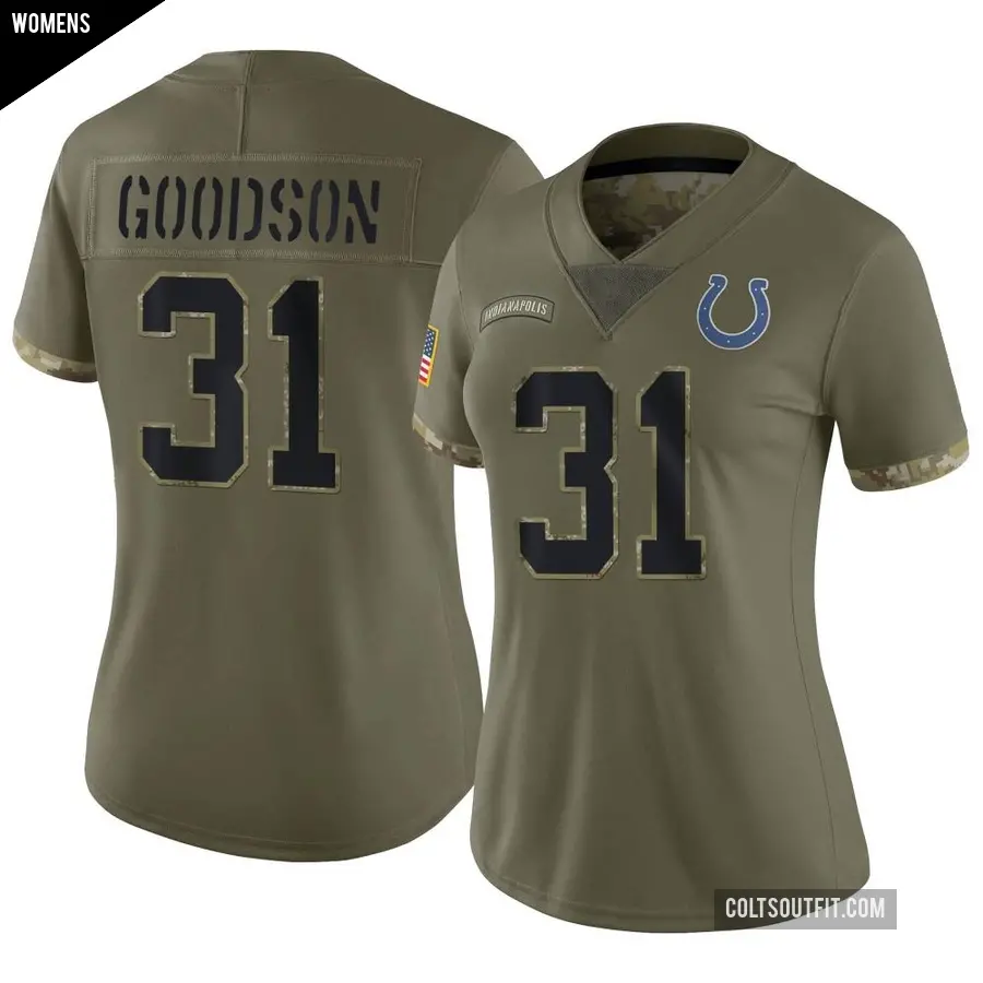 Women's Indianapolis Colts ＃31 Tyler Goodson Olive Limited 2022 Salute To Service Jersey