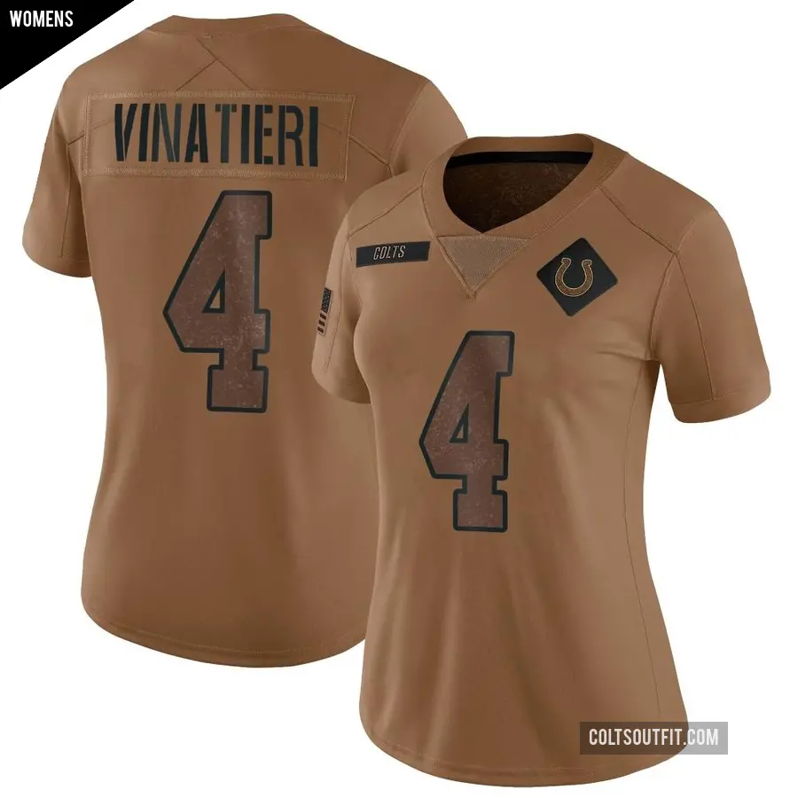 Women's Indianapolis Colts ＃4 Adam Vinatieri Brown Limited 2023 Salute To Service Jersey