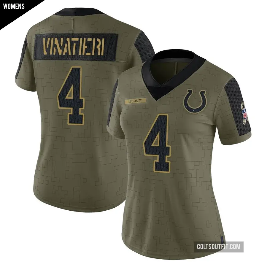 Women's Indianapolis Colts ＃4 Adam Vinatieri Olive Limited 2021 Salute To Service Jersey