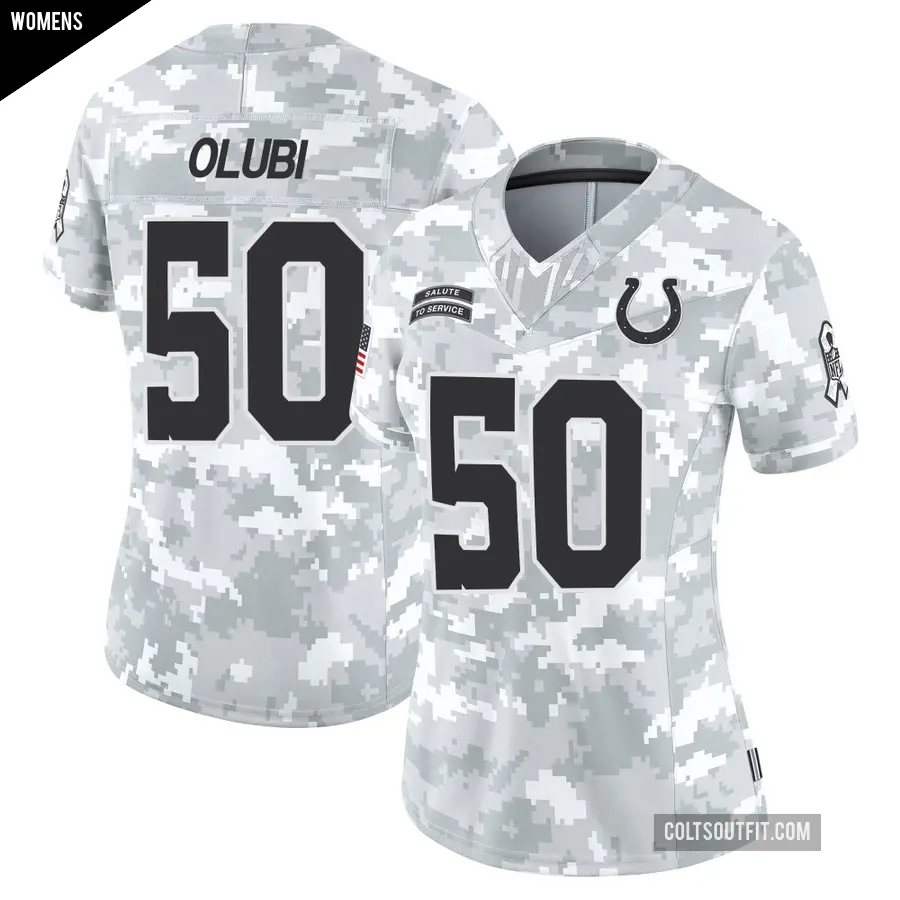 Women's Indianapolis Colts ＃50 Segun Olubi Arctic Camo Limited 2024 Salute to Service Jersey