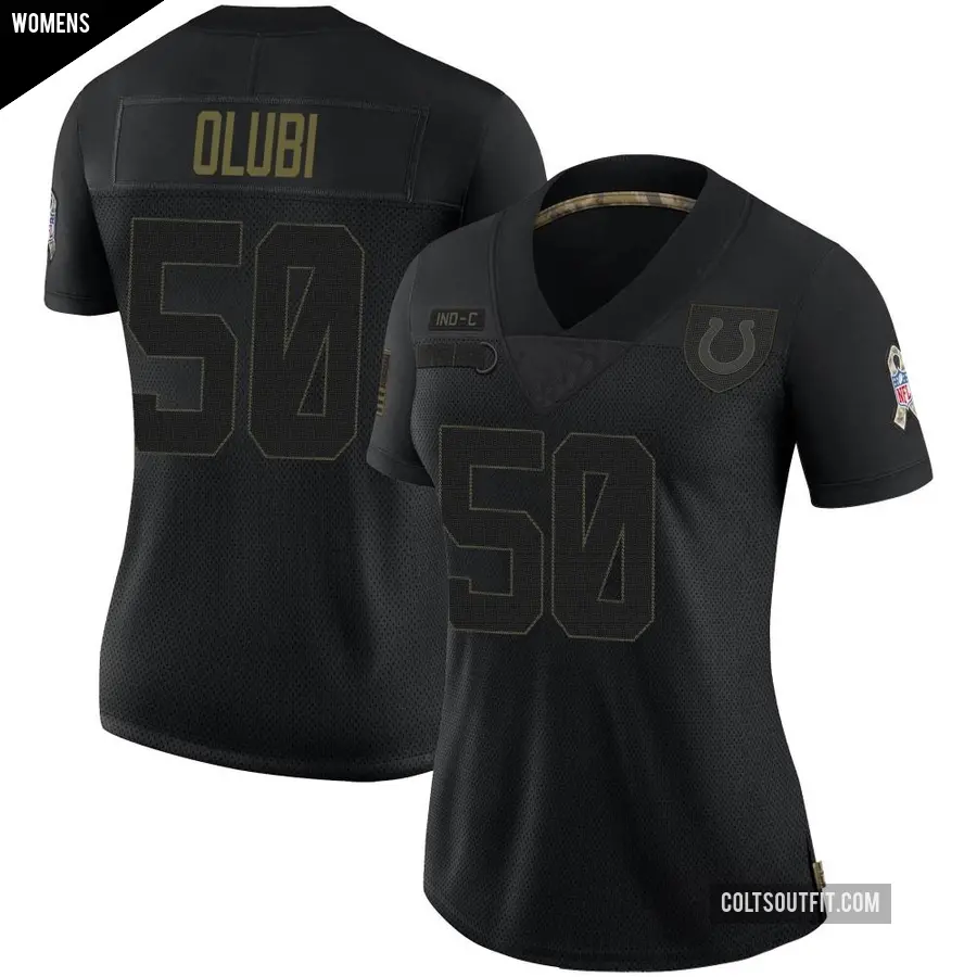 Women's Indianapolis Colts ＃50 Segun Olubi Black Limited 2020 Salute To Service Jersey