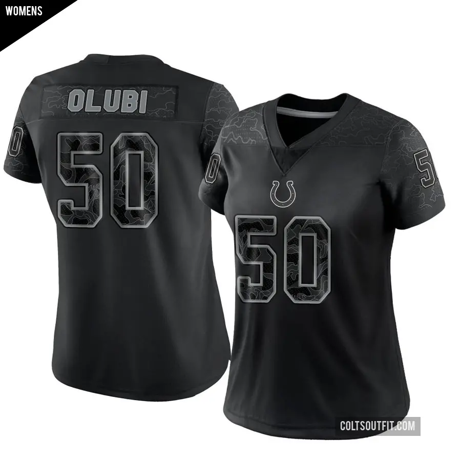 Women's Indianapolis Colts ＃50 Segun Olubi Black Limited Reflective Jersey