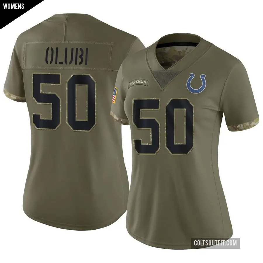 Women's Indianapolis Colts ＃50 Segun Olubi Olive Limited 2022 Salute To Service Jersey