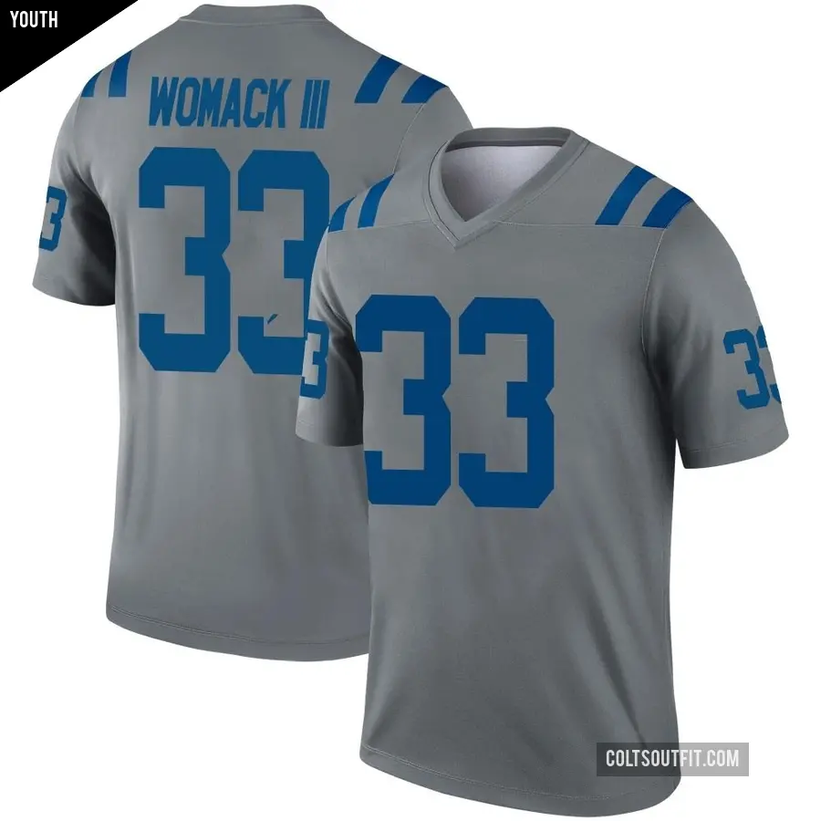 Youth Indianapolis Colts ＃33 Samuel Womack III Gray Legend Inverted Jersey