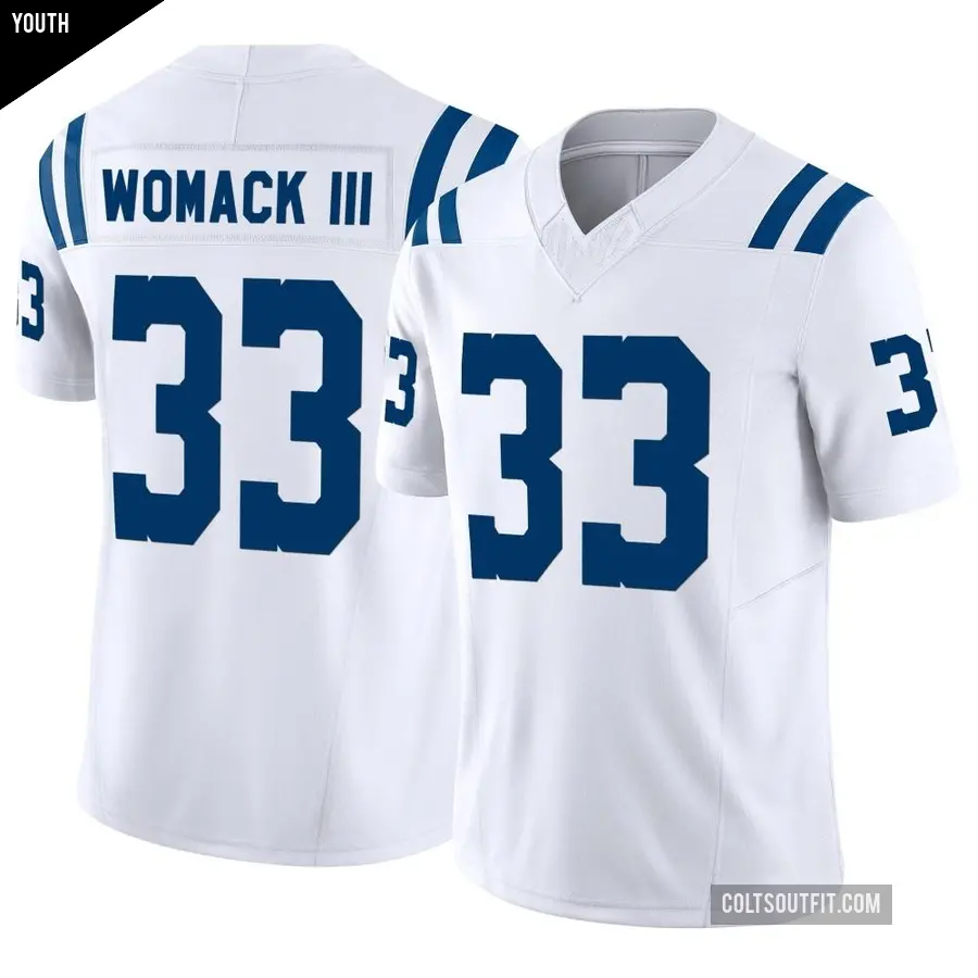 Youth Indianapolis Colts ＃33 Samuel Womack III White Limited Vapor F.U.S.E. Jersey