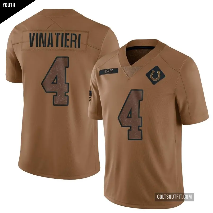 Youth Indianapolis Colts ＃4 Adam Vinatieri Brown Limited 2023 Salute To Service Jersey