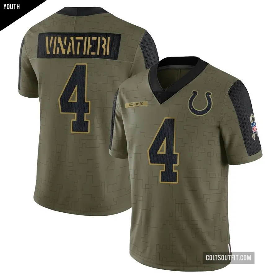 Youth Indianapolis Colts ＃4 Adam Vinatieri Olive Limited 2021 Salute To Service Jersey