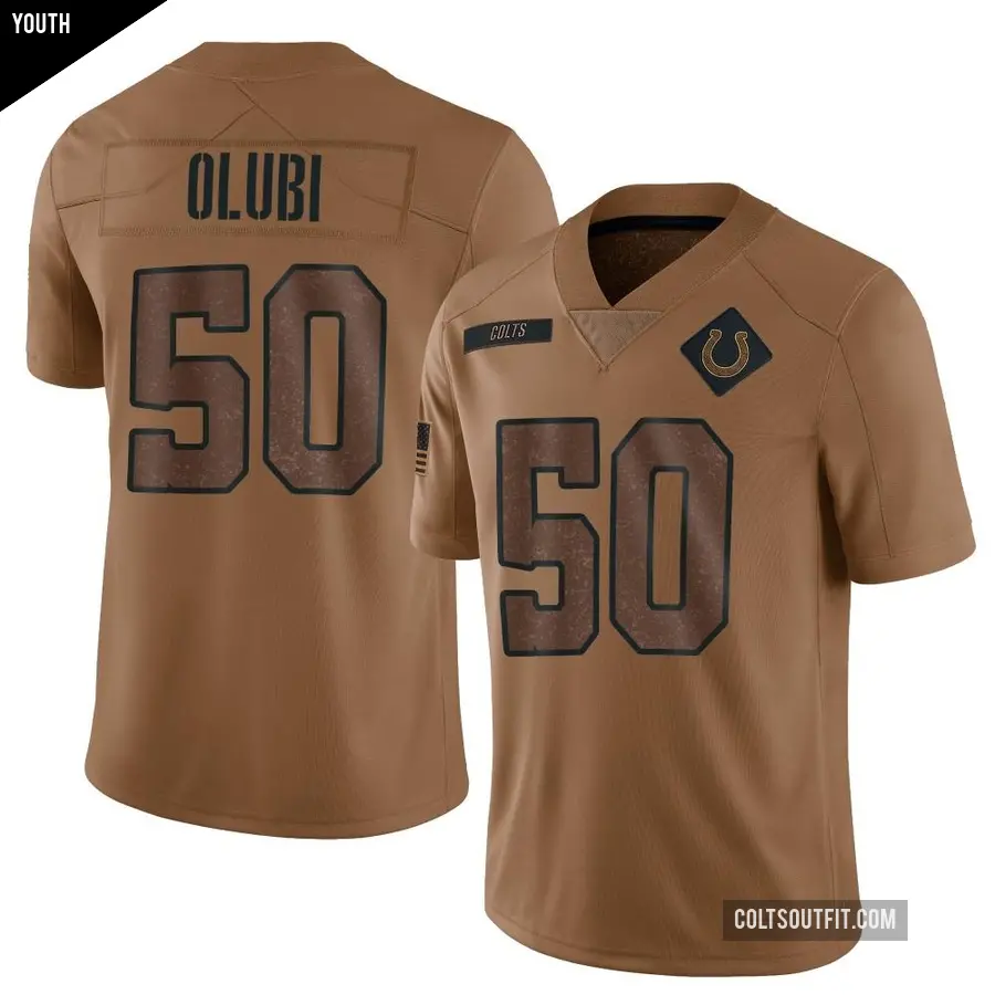 Youth Indianapolis Colts ＃50 Segun Olubi Brown Limited 2023 Salute To Service Jersey