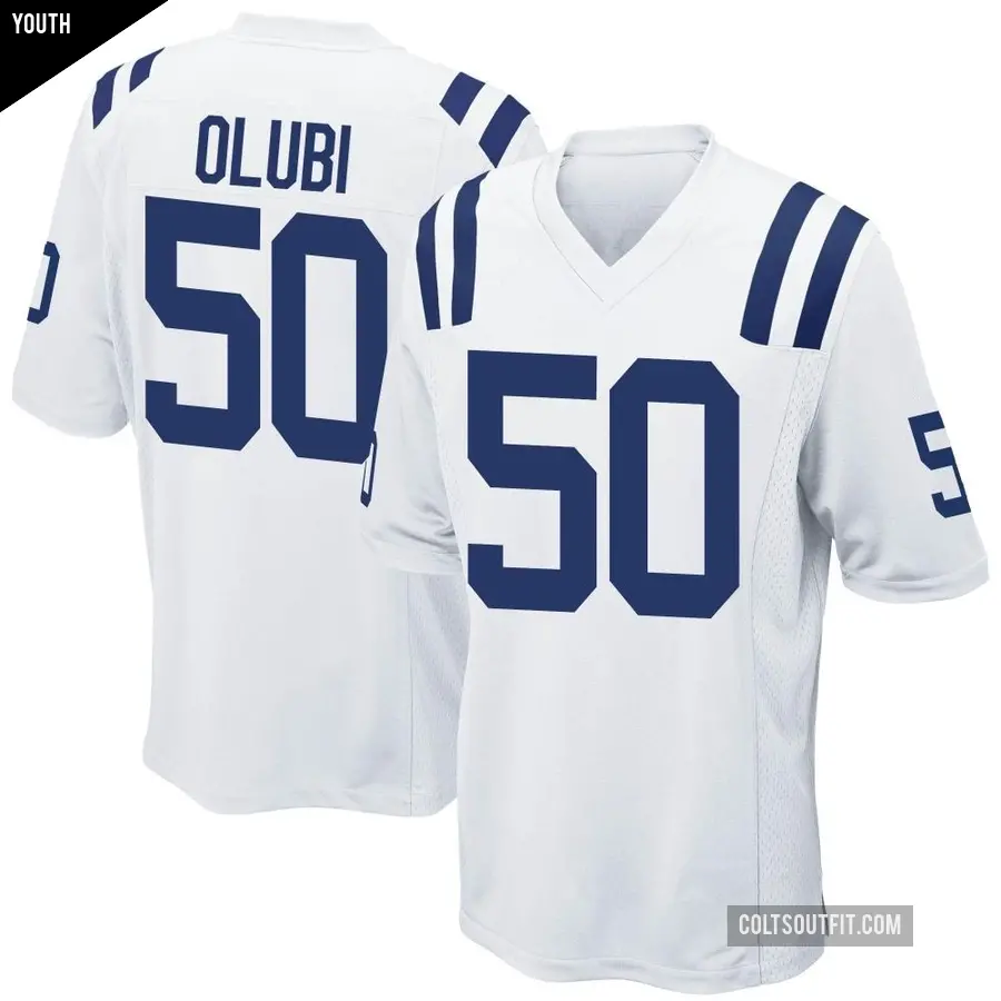 Youth Indianapolis Colts ＃50 Segun Olubi White Game Jersey