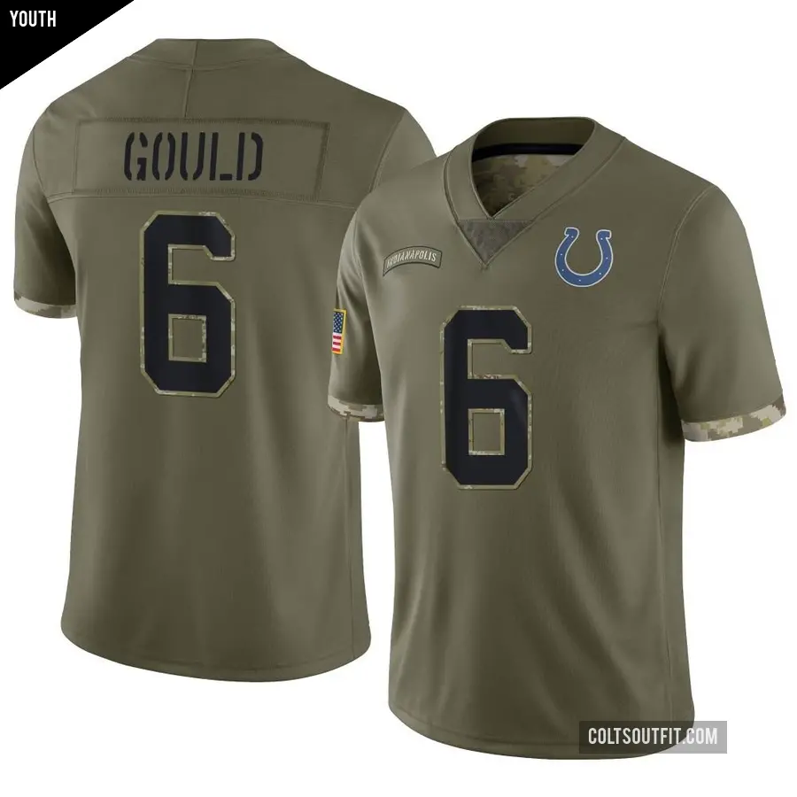 Youth Indianapolis Colts ＃6 Anthony Gould Olive Limited 2022 Salute To Service Jersey