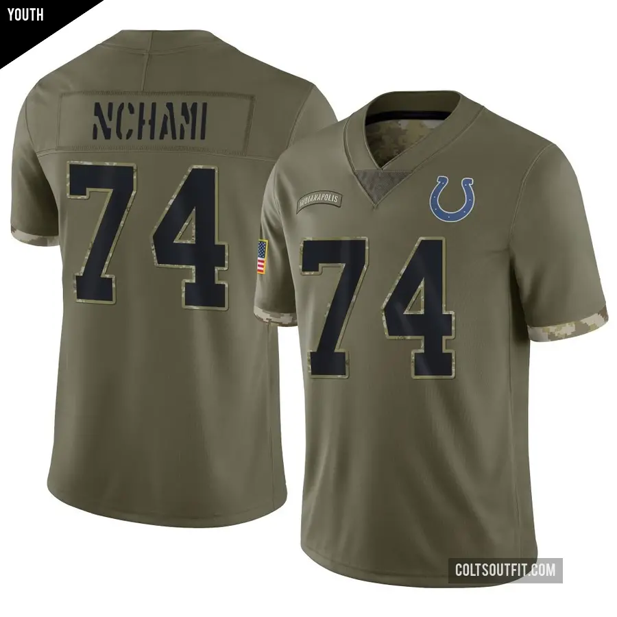 Youth Indianapolis Colts ＃74 Durell Nchami Olive Limited 2022 Salute To Service Jersey