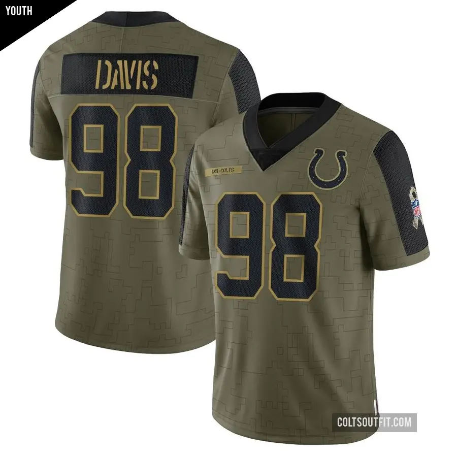 Youth Indianapolis Colts ＃98 Raekwon Davis Olive Limited 2021 Salute To Service Jersey